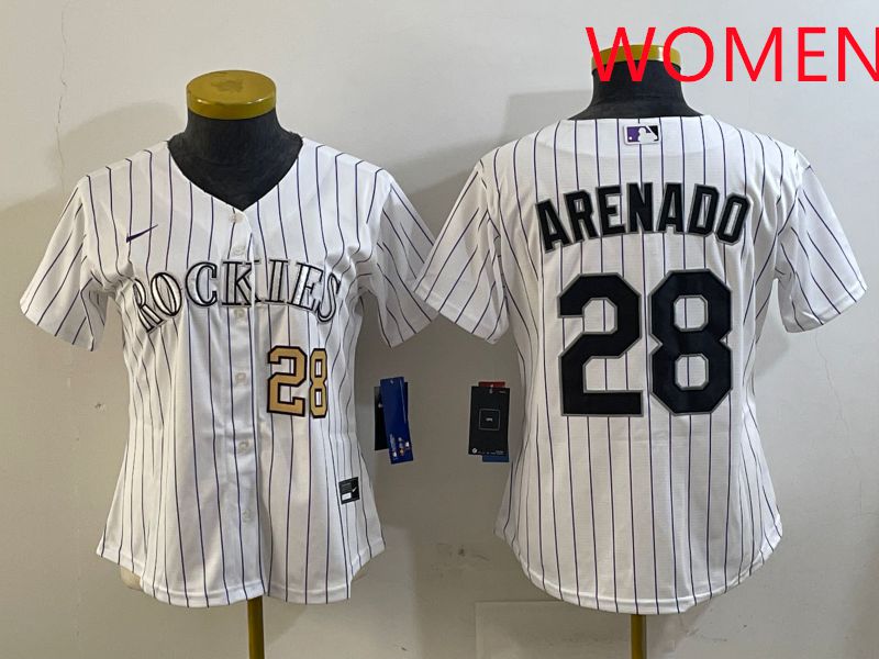 Women Colorado Rockies #28 Arenado White Stripe Game 2025 Nike MLB Jersey style 4